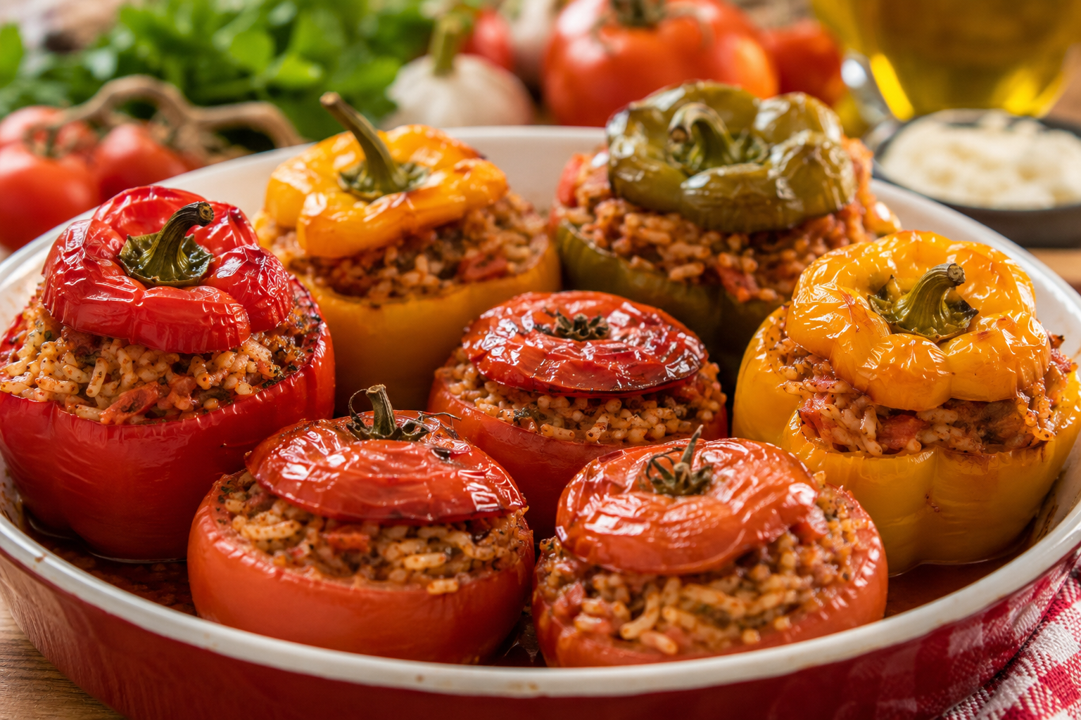 🌶️🍅 Βάζεις τη γέμιση στις πιπεριές και τις ντομάτες μέχρι επάνω;